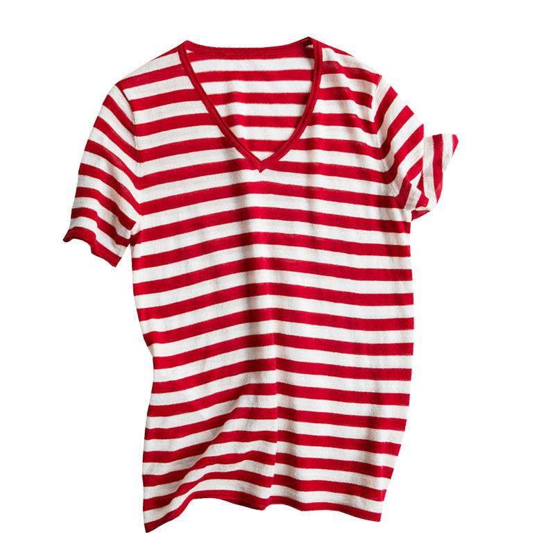 V-neck Black and White Striped Short-sleeved Summer New Loose Casual and Versatile Temperament Short-sleeved Top Thin S
V-neck Black and White Striped Short-sleeved Summer New Loose Casual and Versatile Temperament Short-sleeved Top Thin S