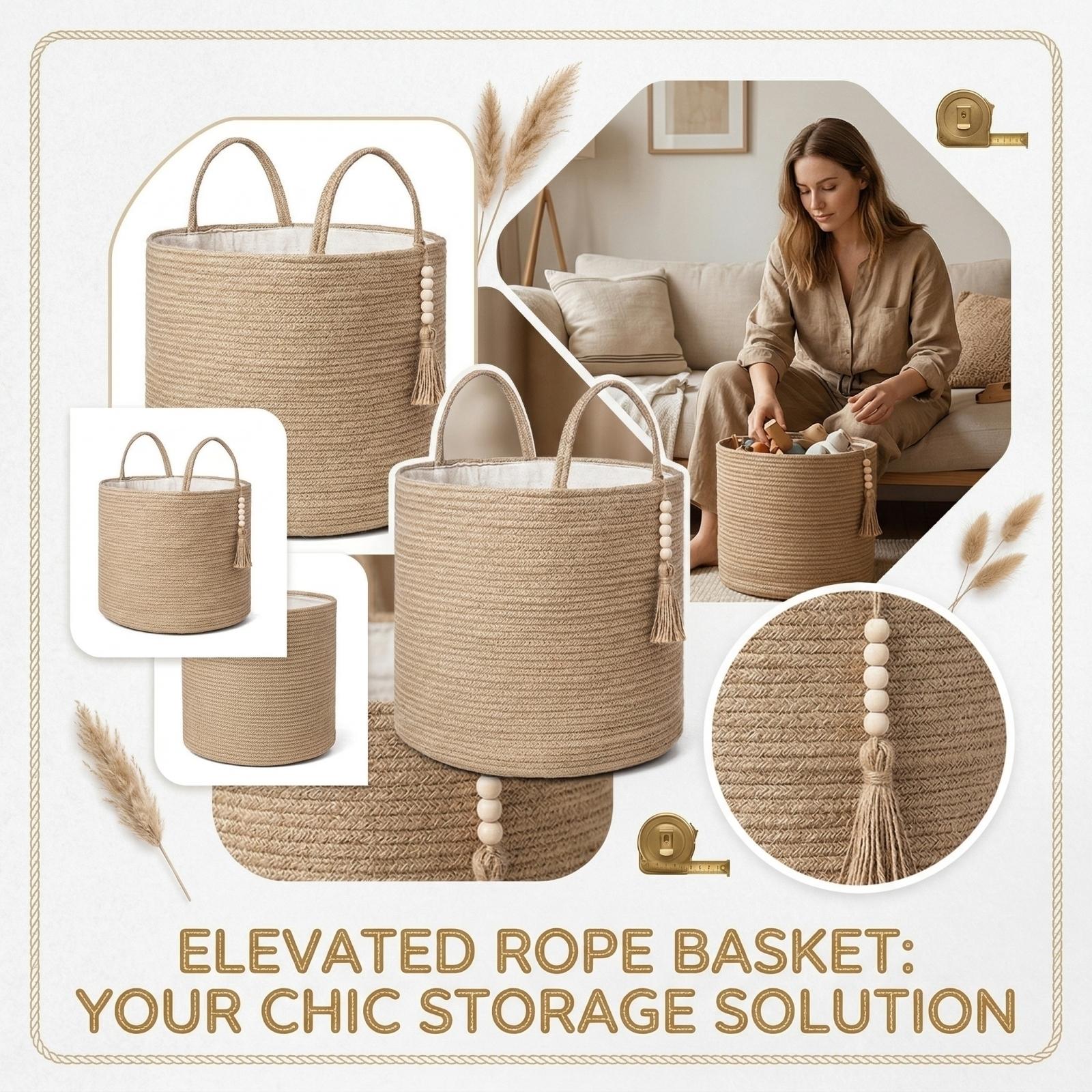 Cotton Rope Storage Basket with Handles and Decorative Tassel Large Capacity Woven Organizer Bin for Home Office Nursery Laundry One Size
Cotton Rope Storage Basket with Handles and Decorative Tassel Large Capacity Woven Organizer Bin for Home Office Nursery Laundry One Size