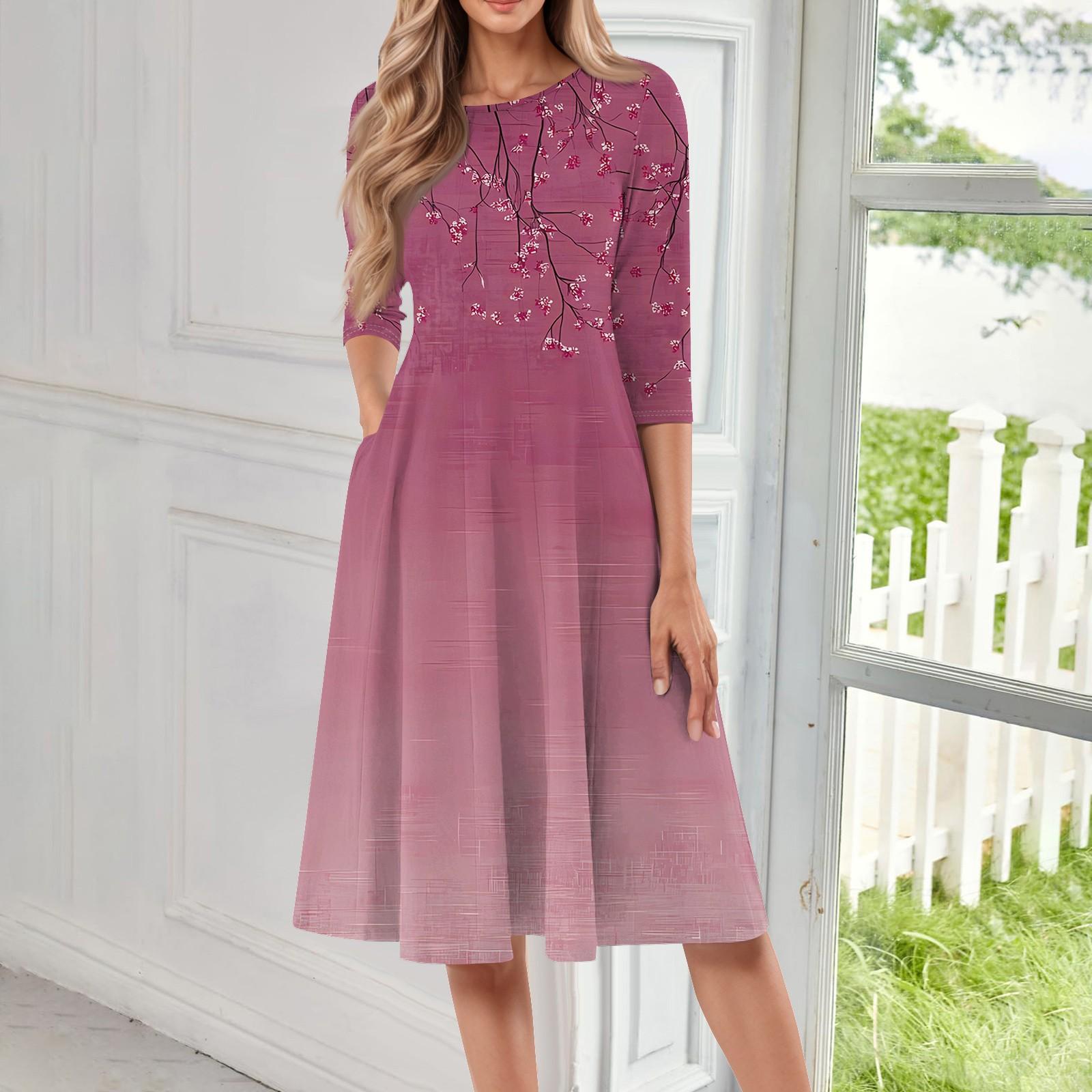 Жіноча повсякденна модна сукня міді з круглим вирізом і рукавом три чверті S рожевий
Жіноча повсякденна модна сукня міді з круглим вирізом і рукавом три чверті S рожевий