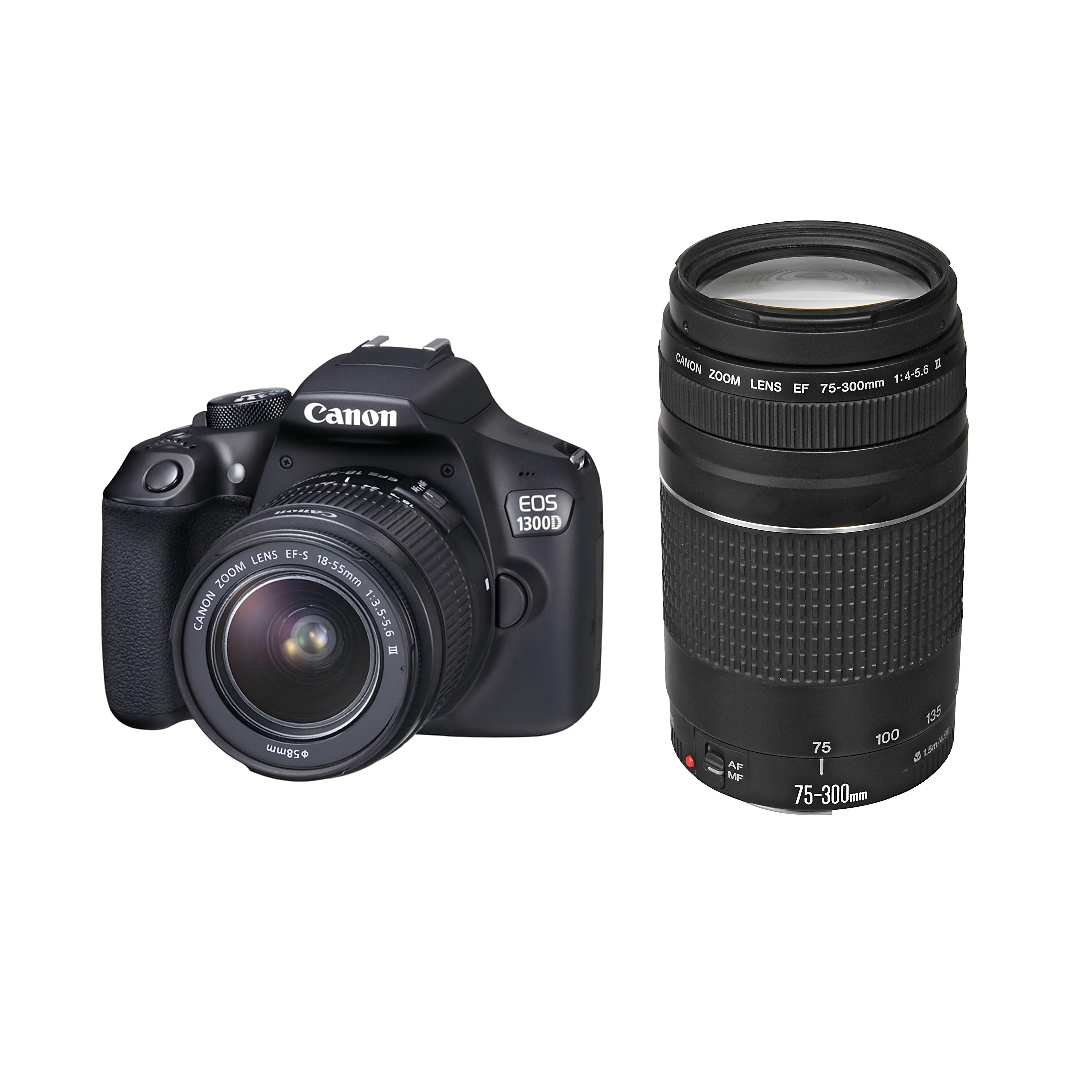 Canon EOS 1300D DSLR Camera + EF-S 18-55mm f/3.5-5.6 IS III + EF 75-300mm f/4-5.6 III Zoom Lens чорний
Canon EOS 1300D DSLR Camera + EF-S 18-55mm f/3.5-5.6 IS III + EF 75-300mm f/4-5.6 III Zoom Lens чорний