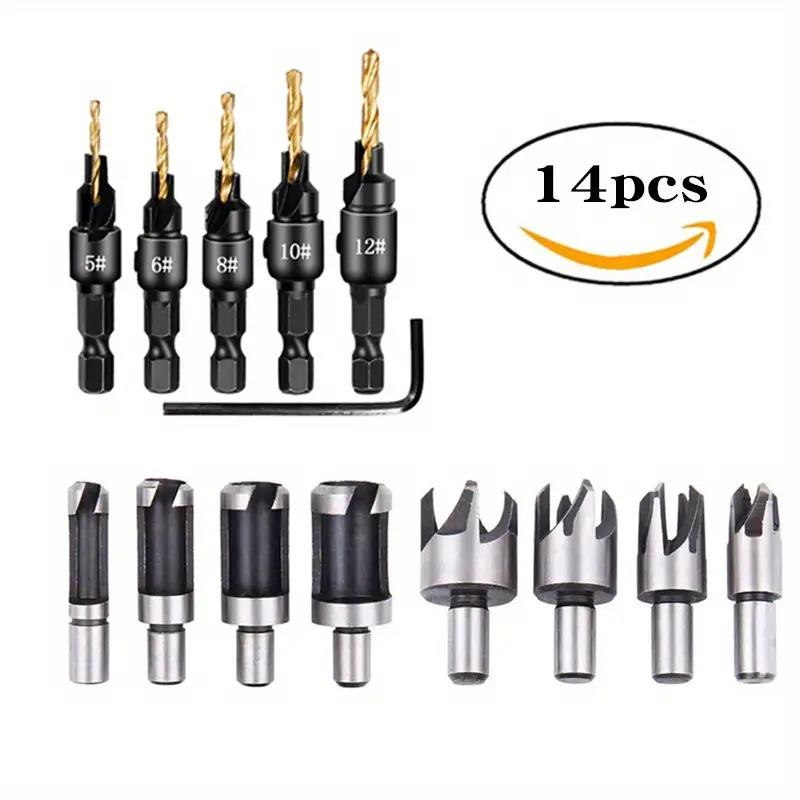 14pcs Carbon Steel Wood Plug Cutter Drill Bit Set, Straight & Tapered, (5/8 , 1/2 , 3/8 , 1/4 ) for Woodworking & Cork Drilling 14pcs
14pcs Carbon Steel Wood Plug Cutter Drill Bit Set, Straight & Tapered, (5/8 , 1/2 , 3/8 , 1/4 ) for Woodworking & Cork Drilling 14pcs