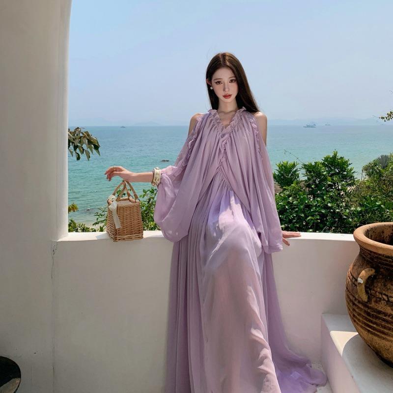French Romantic Fairy Dress Fairy Fluttering Temperament Gentle Fairy White Off-the-shoulder Dress Seaside Vacation XL світло-фіолетового кольору
French Romantic Fairy Dress Fairy Fluttering Temperament Gentle Fairy White Off-the-shoulder Dress Seaside Vacation XL світло-фіолетового кольору