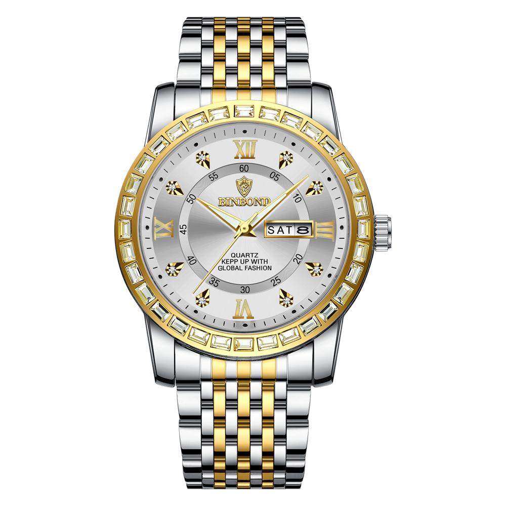 Binbond Fashionable Men Watch Trendy Business Diamond Inlaid Dual Calendar, Waterproof Luminous Quartz Watch Watches For Man Set
Binbond Fashionable Men Watch Trendy Business Diamond Inlaid Dual Calendar, Waterproof Luminous Quartz Watch Watches For Man Set