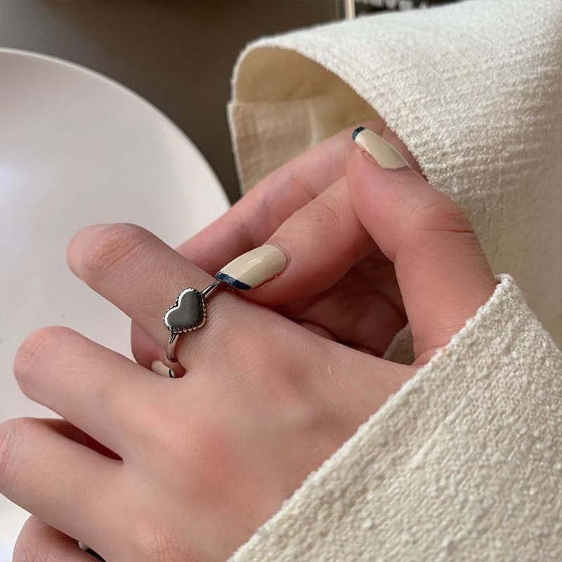 Кольцо в форме сердца в ретро-стиле с регулируемым размером, уникальный корейский стиль, аксессуары из чистого серебра 925 пробы