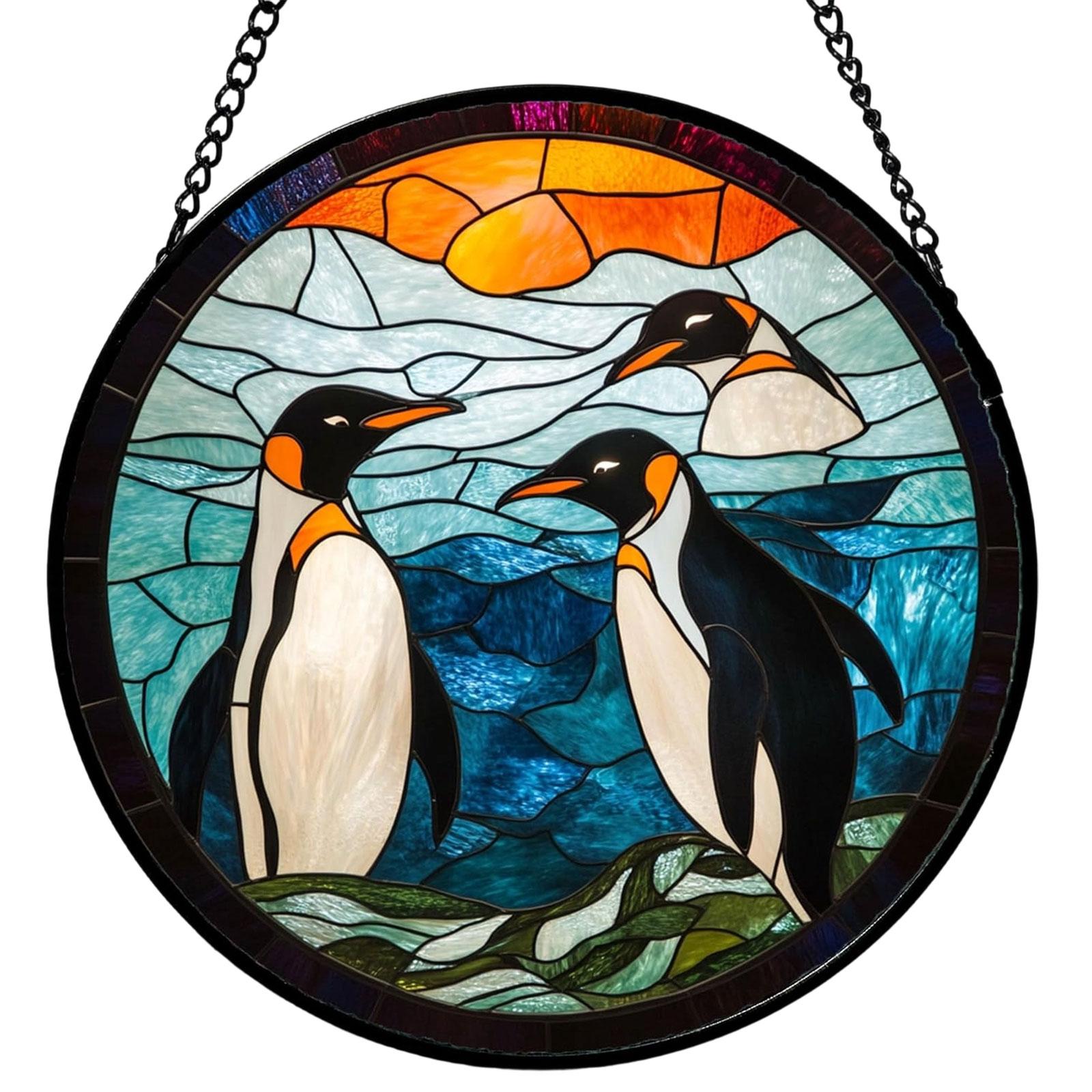 Round Stained Glass Window Hanging Panel Featuring Penguin Design for Garden Kitchen Sunroom Home Decoration with Metal Chain for Easy Display One Size
Round Stained Glass Window Hanging Panel Featuring Penguin Design for Garden Kitchen Sunroom Home Decoration with Metal Chain for Easy Display One Size