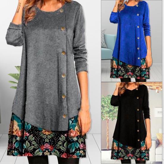 Весна Осень Однобортное Лоскутное Платье Круглый Вырез Цветочный Длинный Рукав Повседневный Миди 
Весна Осень Однобортное Лоскутное Платье Круглый Вырез Цветочный Длинный Рукав Повседневный Миди