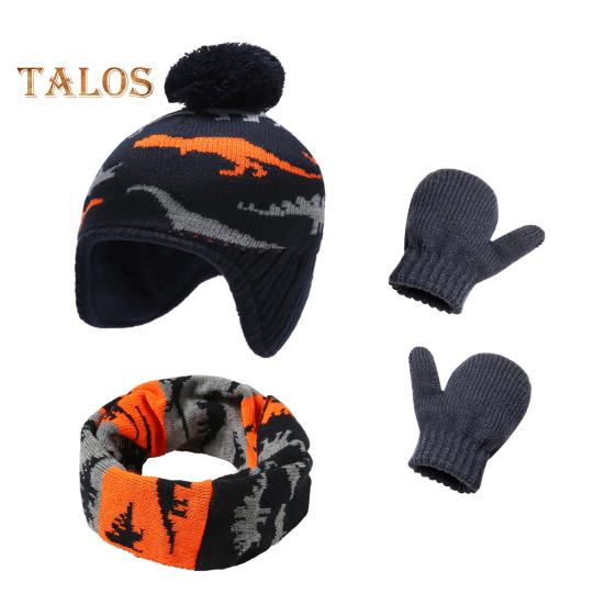 3 шт./комплект, детские перчатки для шапки и шеи, утолщенные вязаные с принтом, нескользящие, сохраняющие тепло, ветрозащитные, сохраняющие тепло, для девочек и мальчиков, перчатки для шарфа на открытом воздухе оранжевый