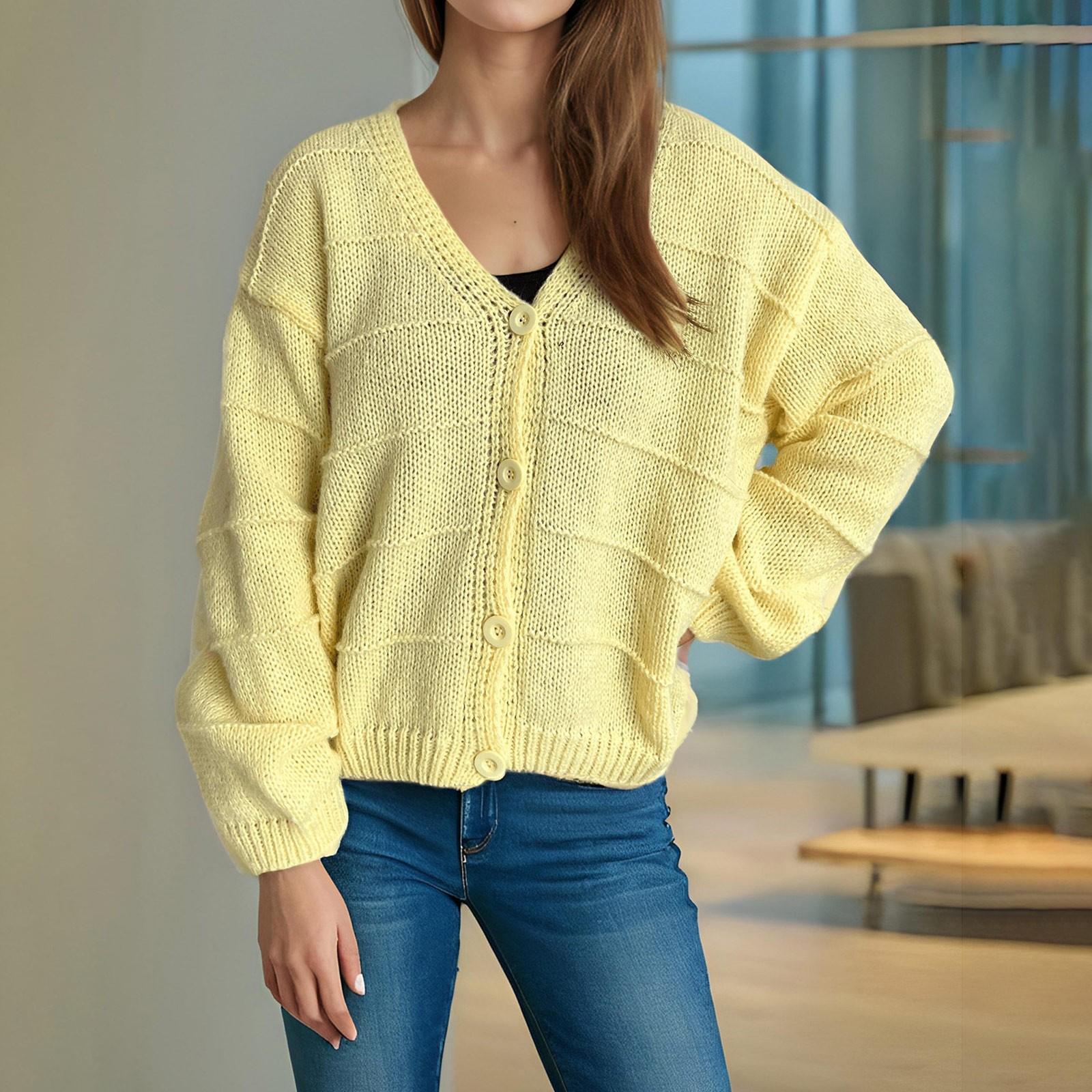 Осенний повседневный свободный топ верхняя одежда с V-образным вырезом и длинными рукавами женский вязаный свитер кардиган S жёлтый
Осенний повседневный свободный топ верхняя одежда с V-образным вырезом и длинными рукавами женский вязаный свитер кардиган S жёлтый