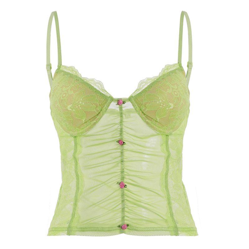 Dopamine-Colored Sheer Mesh Tank Top with Lace Splicing and a Unique Bust Design, Pure and Sexy Style Camisole Green S
Dopamine-Colored Sheer Mesh Tank Top with Lace Splicing and a Unique Bust Design, Pure and Sexy Style Camisole Green S