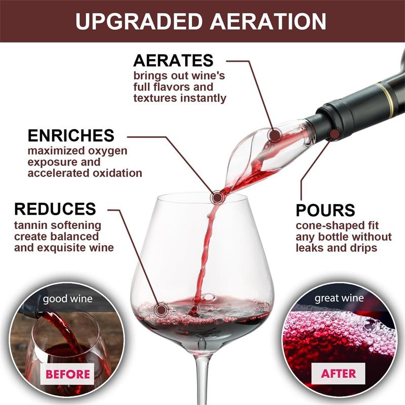 Wine Aerator Pourer Spout and Wine Stopper Vacuum Pump, Wine Decanter with Aerator Improved Flavor Enhanced Bouquet Bubbles
Wine Aerator Pourer Spout and Wine Stopper Vacuum Pump, Wine Decanter with Aerator Improved Flavor Enhanced Bouquet Bubbles