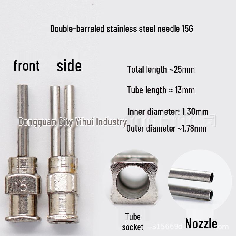 Stainless Steel Double-Barrel Dispensing Valve Syringe Needle, 25mm Total Length, 13mm Tube, Flat Mouth Bayonet.
Stainless Steel Double-Barrel Dispensing Valve Syringe Needle, 25mm Total Length, 13mm Tube, Flat Mouth Bayonet.
