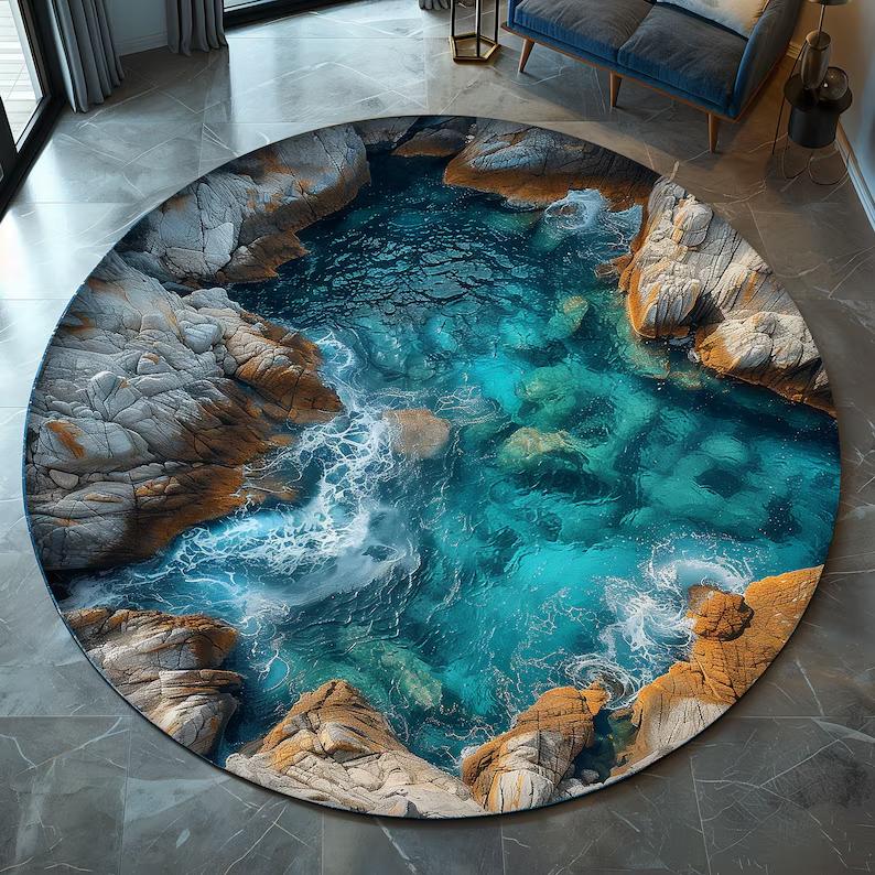 Round Cave Beach Rug 3D Illusion Floor Mat Stone Arch Seascape Carpet Coastal Modern Home Decoration Rug 60cmx60cm
Round Cave Beach Rug 3D Illusion Floor Mat Stone Arch Seascape Carpet Coastal Modern Home Decoration Rug 60cmx60cm