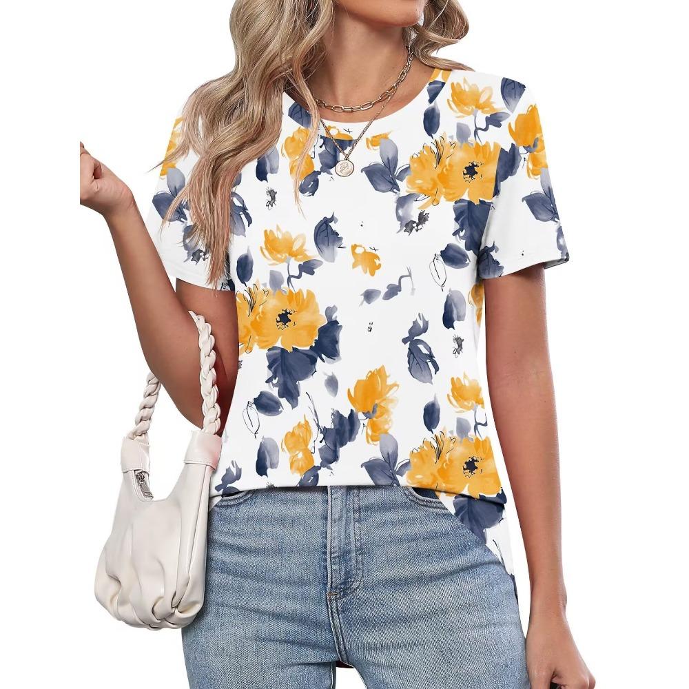 Summer Crew Neck Short Sleeve Watercolor Floral Print T Shirt Women s Outfits Casual Daily Wear Loose Tees S
Summer Crew Neck Short Sleeve Watercolor Floral Print T Shirt Women s Outfits Casual Daily Wear Loose Tees S