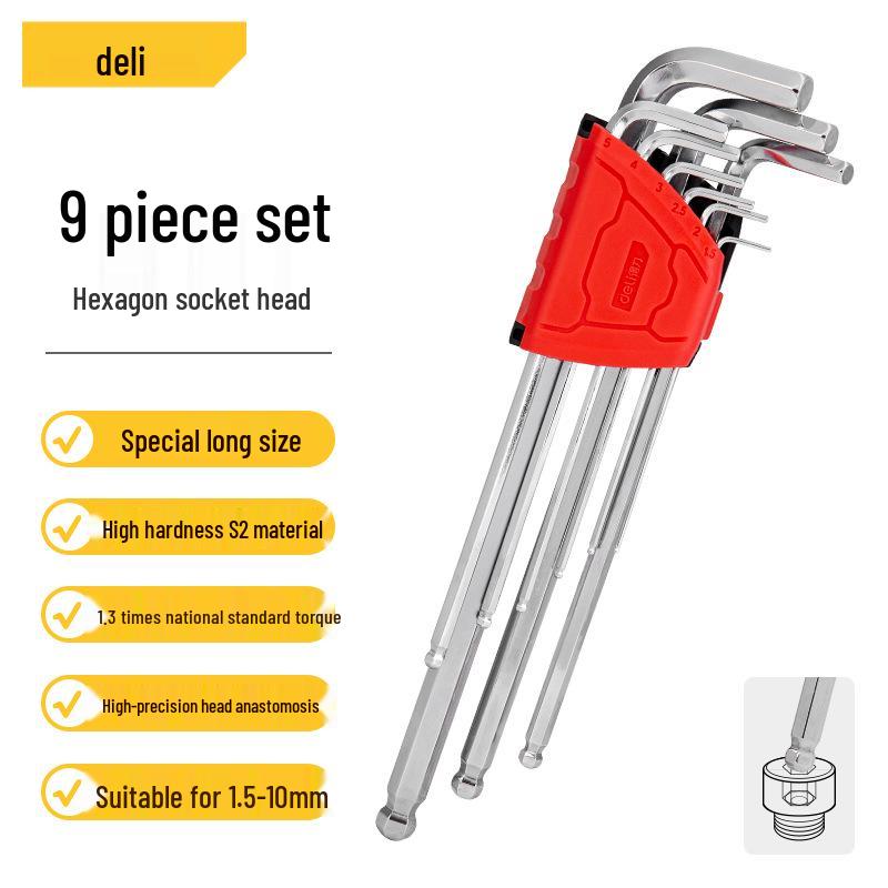 Deli 9-Piece Metric Extra-Long Ball Head Hex Wrench Set
Deli 9-Piece Metric Extra-Long Ball Head Hex Wrench Set
