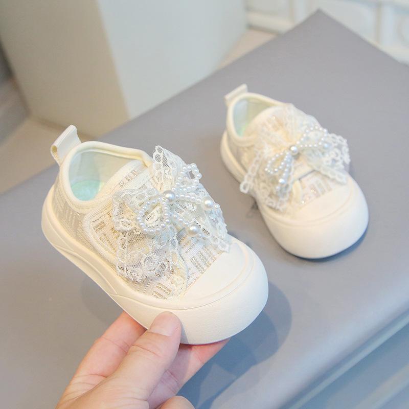 Обувь для девочек 2025 Осень Новый стиль Девичьи парусиновые туфли Бант Туфли принцессы Дышащие Повседневные Детская обувь Дизайнерская обувь Обувь для девочек 27insole15.5CM