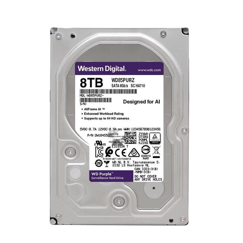 Western Digital 8TB Purple Surveillance Hard Drive
Western Digital 8TB Purple Surveillance Hard Drive