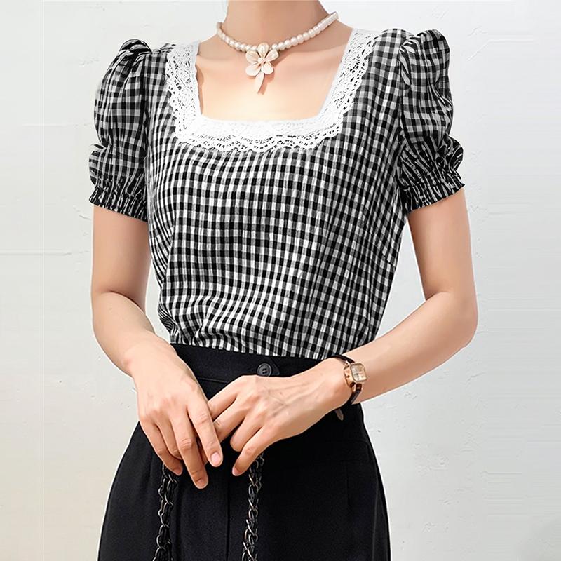 VONDA Summer Women Square Collar Plaid Lace Hem Patchwork Puff Sleeve T-shirts L
VONDA Summer Women Square Collar Plaid Lace Hem Patchwork Puff Sleeve T-shirts L