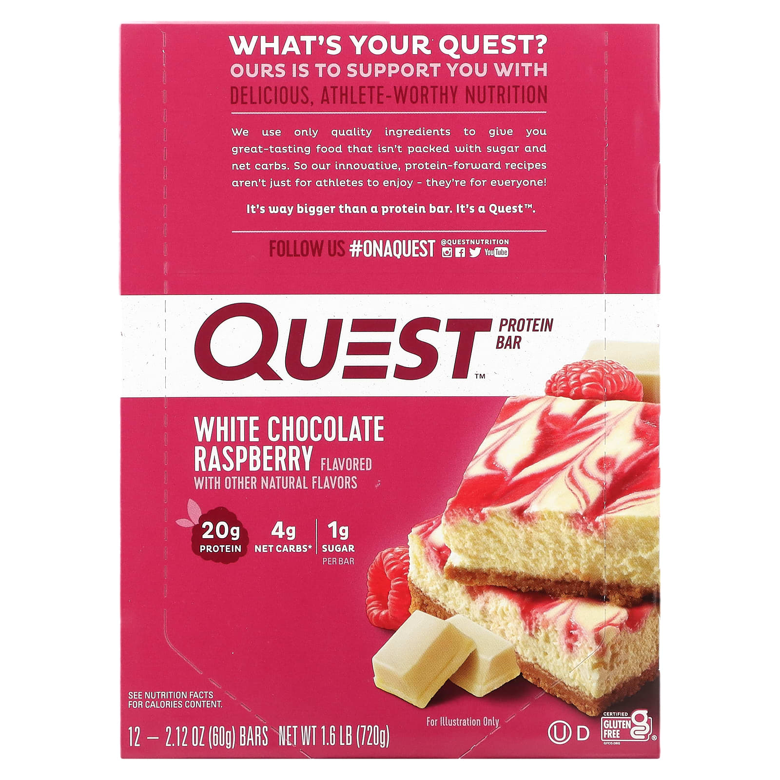 Quest Nutrition, Протеїновий батончик, Білий шоколад-малина, 12 батончиків, 60 г (2,12 унції) кожен
Quest Nutrition, Протеїновий батончик, Білий шоколад-малина, 12 батончиків, 60 г (2,12 унції) кожен