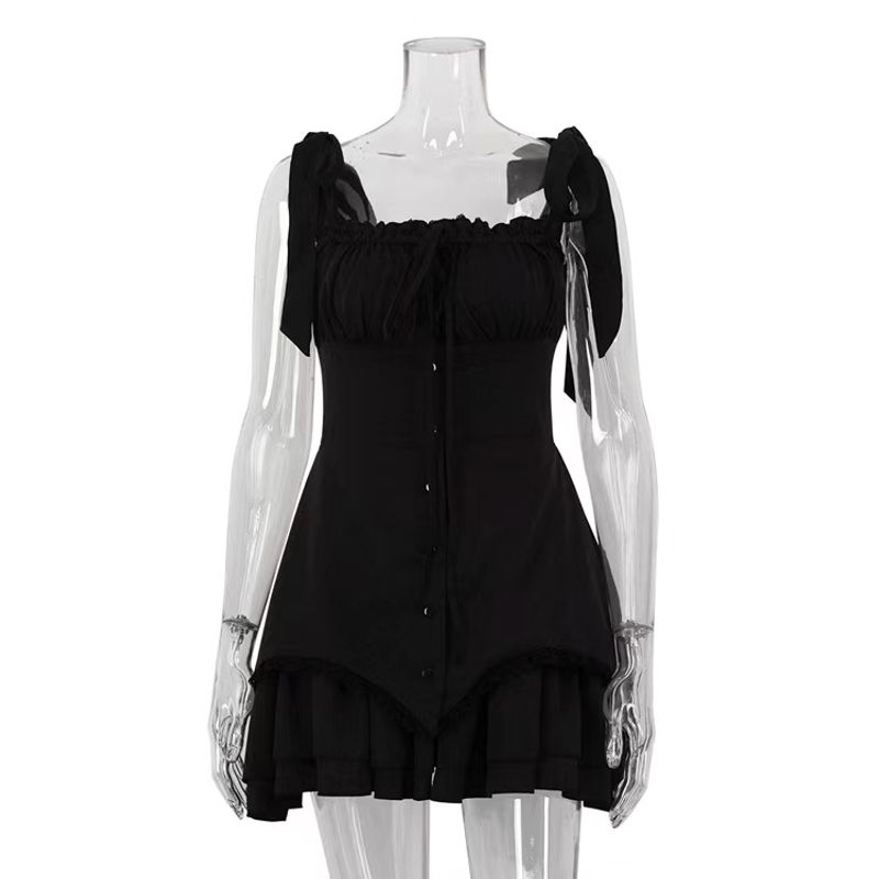 European and American Summer Sexy Frill Sling Dress Sexy Lotus Leaf Suspension Dress Black M
European and American Summer Sexy Frill Sling Dress Sexy Lotus Leaf Suspension Dress Black M