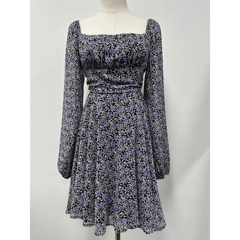 Export Pure Original Spring New Arrival Square Collar High Waist Tight Waist Mini Open Back Chiffon Dress Vacation Beach Dress Female Dress with purple flowers on black background M
Export Pure Original Spring New Arrival Square Collar High Waist Tight Waist Mini Open Back Chiffon Dress Vacation Beach Dress Female Dress with purple flowers on black background M