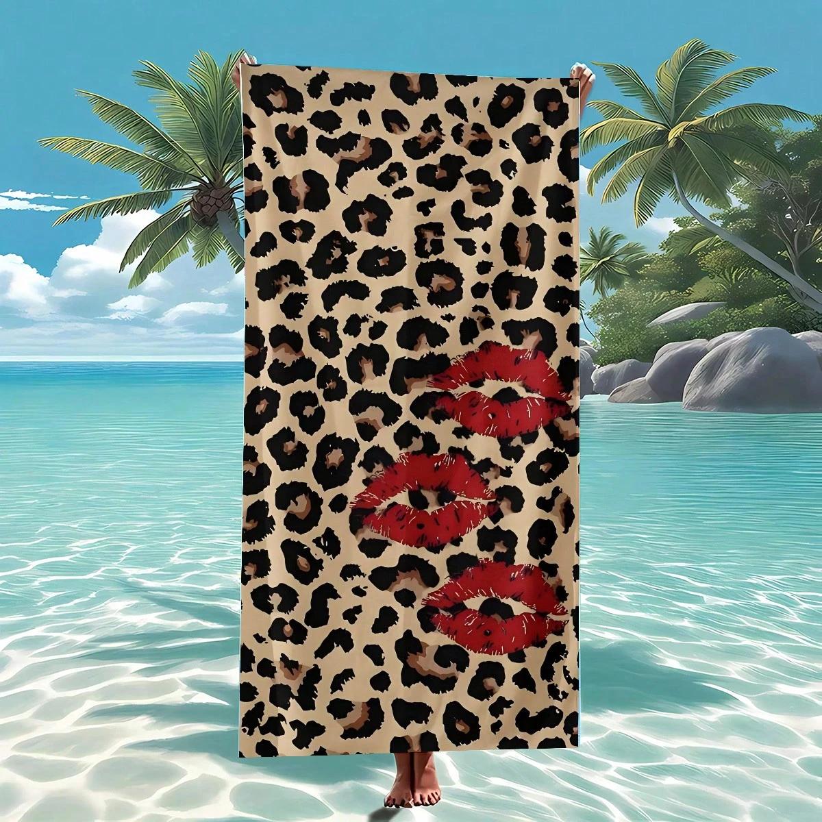 1pc Leopard Print Beach Towel - Soft, Quick-Dry Microfiber With Red Lip Design, Swimming, Beach Vacation, Beach Essentials W40*H60(CM)
1pc Leopard Print Beach Towel - Soft, Quick-Dry Microfiber With Red Lip Design, Swimming, Beach Vacation, Beach Essentials W40*H60(CM)