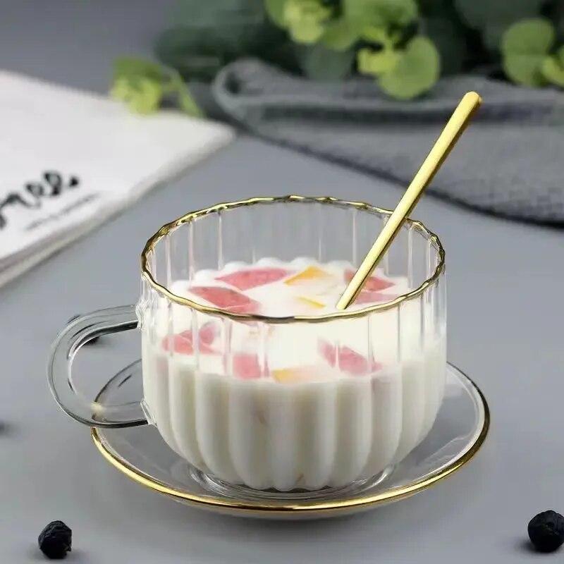 Овсяная кружка для завтрака в форме тыквы с крышкой, стеклянная чашка для кофе, чая, десерта, стаканы для напитков, золотой край/прозрачный милый контейнер