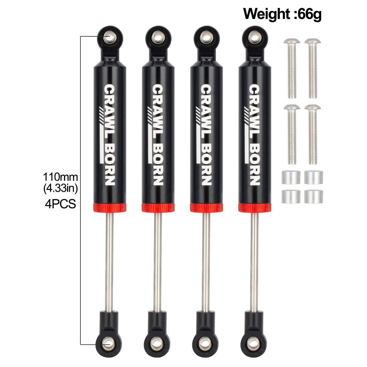 4PCS Metal Built-in Spring Shock Absorber 70/80/90/100/110mm for 1/10 RC Crawler Car Axial SCX10 TRX4 D90 Redcat 90046 Capra Black 110mm
4PCS Metal Built-in Spring Shock Absorber 70/80/90/100/110mm for 1/10 RC Crawler Car Axial SCX10 TRX4 D90 Redcat 90046 Capra Black 110mm