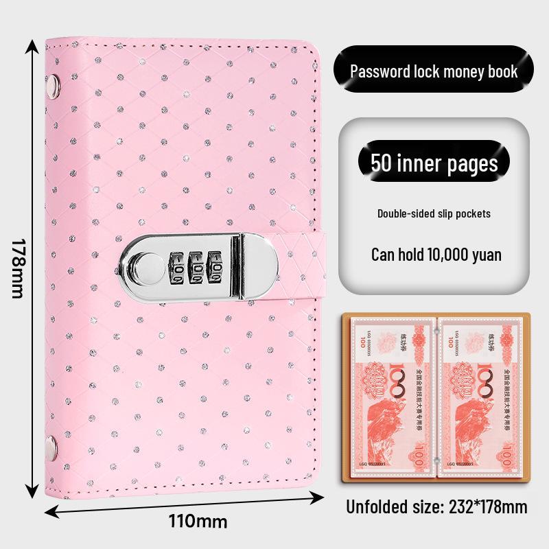 Crystal Rhinestone Password Lock A6 Savings Book with Money Clip and Large Capacity Storage Pouch
Crystal Rhinestone Password Lock A6 Savings Book with Money Clip and Large Capacity Storage Pouch