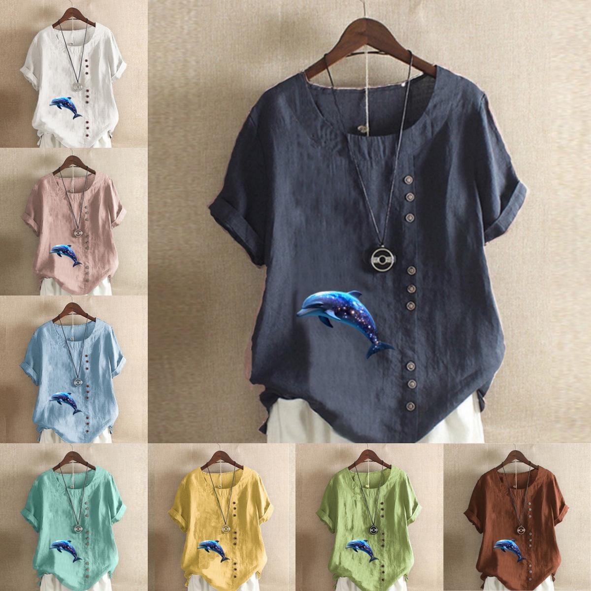 Women s Fashion Round Neck Short Sleeve T-shirt Casual Cotton Linen Graphic Shirt Dolphin Prined Summer Blouse Tops Plus Size
Women s Fashion Round Neck Short Sleeve T-shirt Casual Cotton Linen Graphic Shirt Dolphin Prined Summer Blouse Tops Plus Size