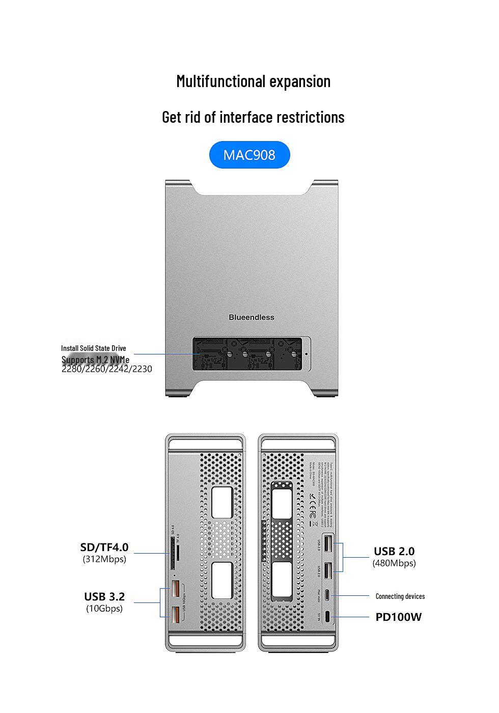 Mac Mini M4 Dock with M.2 NVMe SSD Enclosure & USB 3.2 10G Splitter
Mac Mini M4 Dock with M.2 NVMe SSD Enclosure & USB 3.2 10G Splitter