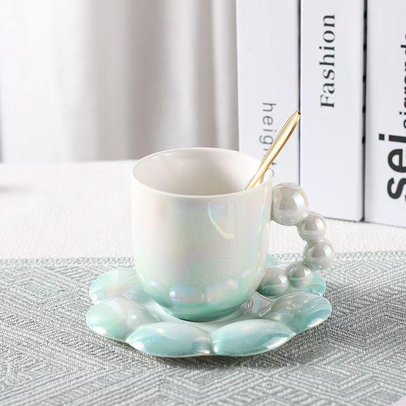 400 мл цветная перламутровая керамическая кружка с крышкой и ложкой, высокий уровень внешнего вида для домашнего завтрака, молока, чая, кофейных чашек 430ML