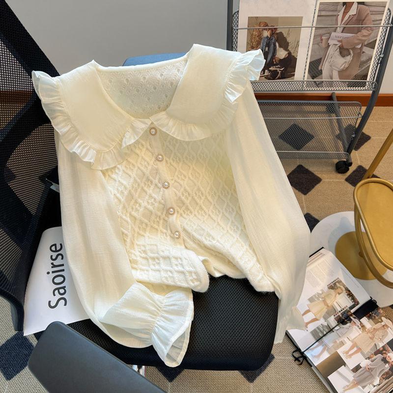 Французский свитер от кутюр, женский кардиган 2023, свитер с длинными рукавами, маленькая кукольная шея, вязаный лоскутный кардиган, женский свитер
Французский свитер от кутюр, женский кардиган 2023, свитер с длинными рукавами, маленькая кукольная шея, вязаный лоскутный кардиган, женский свитер