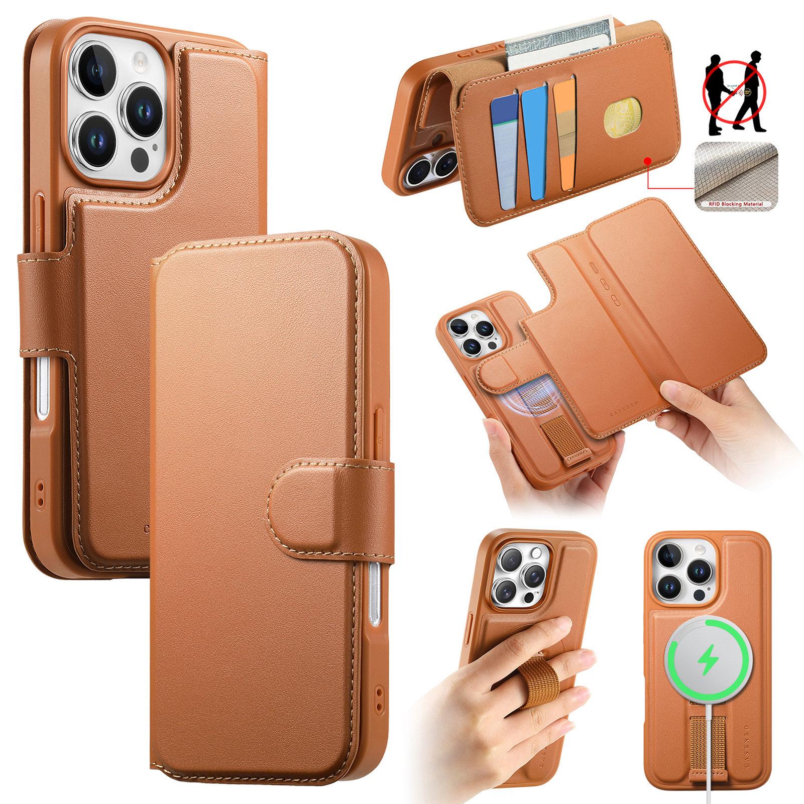 CASENEO MW-07 For iPhone 16 Pro Max Magnetic Case RFID Blocking Wallet Stand Leather Phone Cover with Wristband Brown
CASENEO MW-07 For iPhone 16 Pro Max Magnetic Case RFID Blocking Wallet Stand Leather Phone Cover with Wristband Brown