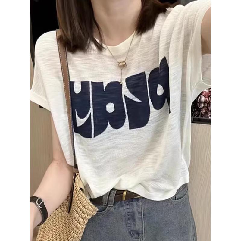 Summer New Womens Tshirt Worsted Wool Knit Pullover Short Sleeved Tops Casual Fashion Loose Round Neck Embroidery Thin Tees S
Summer New Womens Tshirt Worsted Wool Knit Pullover Short Sleeved Tops Casual Fashion Loose Round Neck Embroidery Thin Tees S