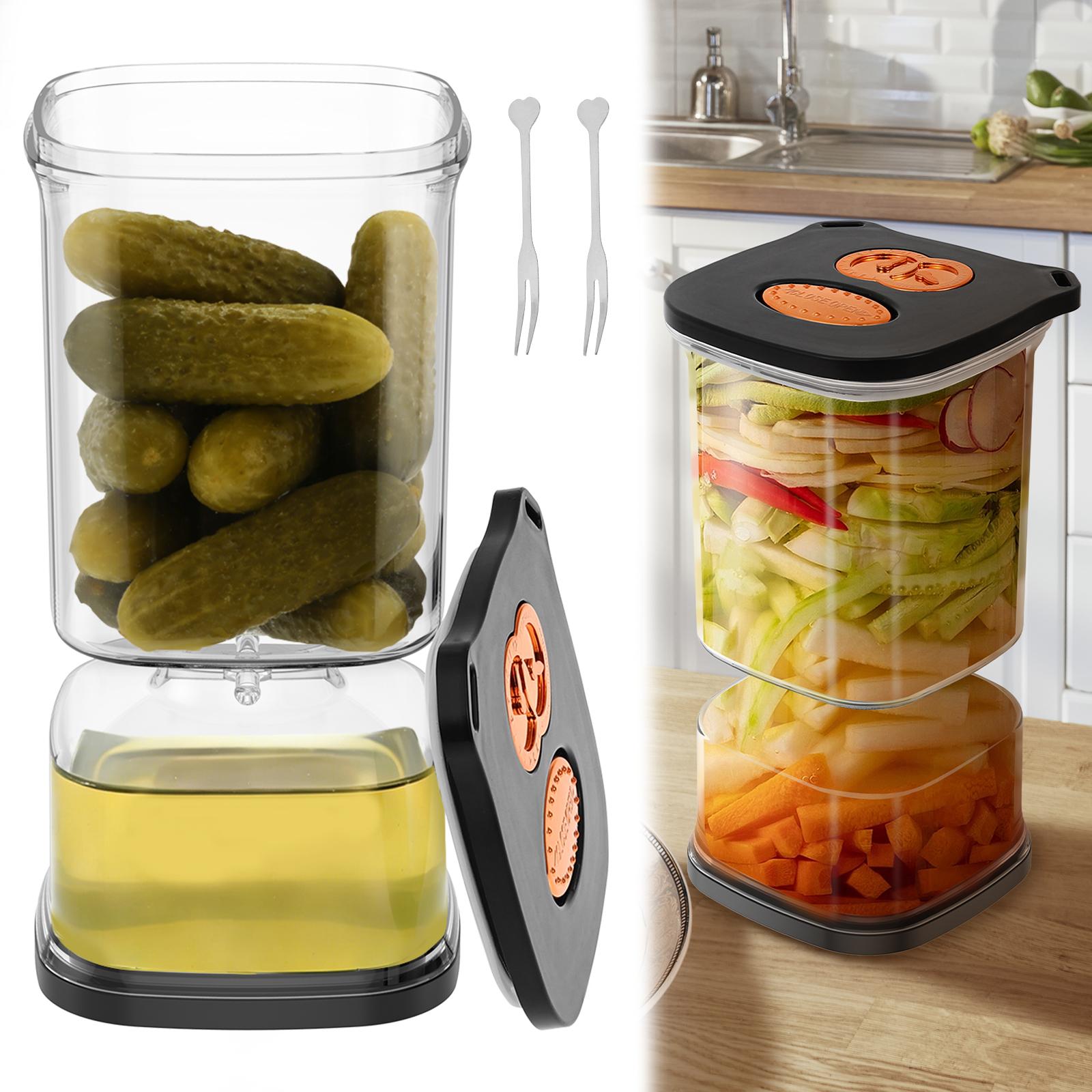 34oz Pickle Flip Jar with Strainer Square Pickle Container with 2 Fork and Timer Recorder Food Storage Container for Gherkins чорний
34oz Pickle Flip Jar with Strainer Square Pickle Container with 2 Fork and Timer Recorder Food Storage Container for Gherkins чорний