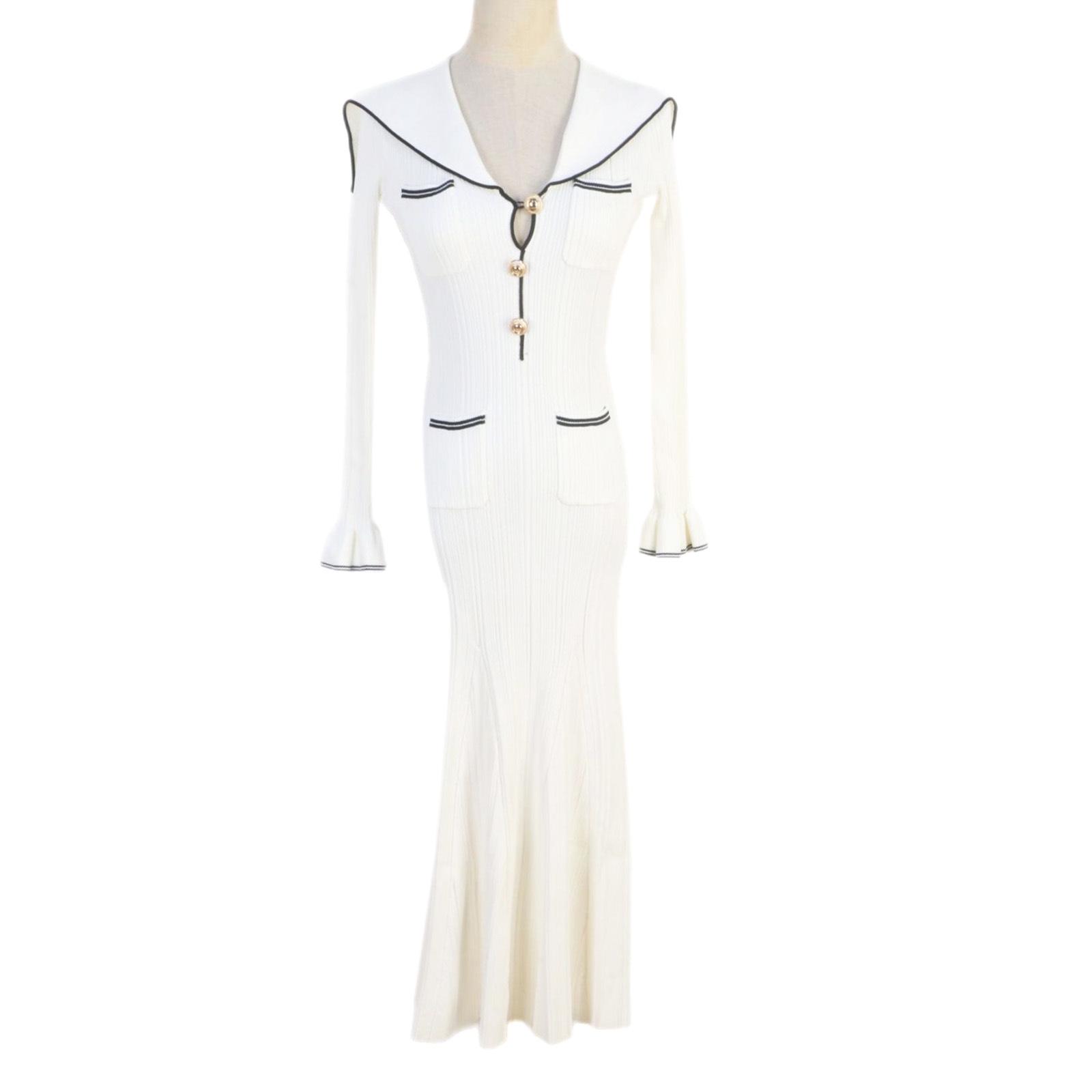 Women s European & American V-Neck Sailor Collar Slimming Fishtail Knitted Dress for Spring & Summer L
Women s European & American V-Neck Sailor Collar Slimming Fishtail Knitted Dress for Spring & Summer L