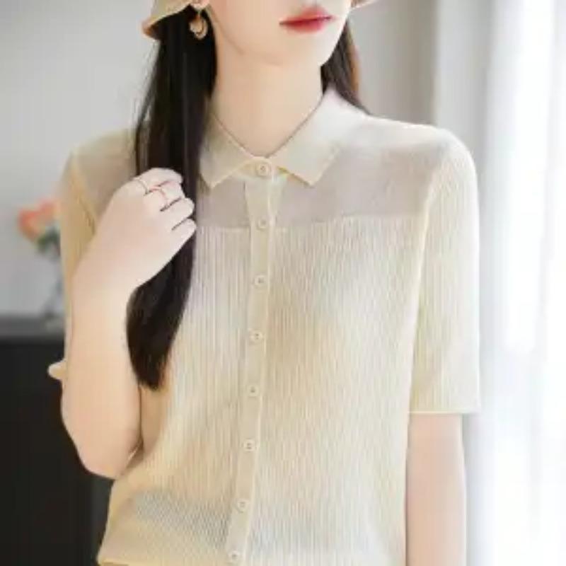 Women Light Beige Collared Knit Top Short Sleeve Button Up Shirt M бежевый
Women Light Beige Collared Knit Top Short Sleeve Button Up Shirt M бежевый