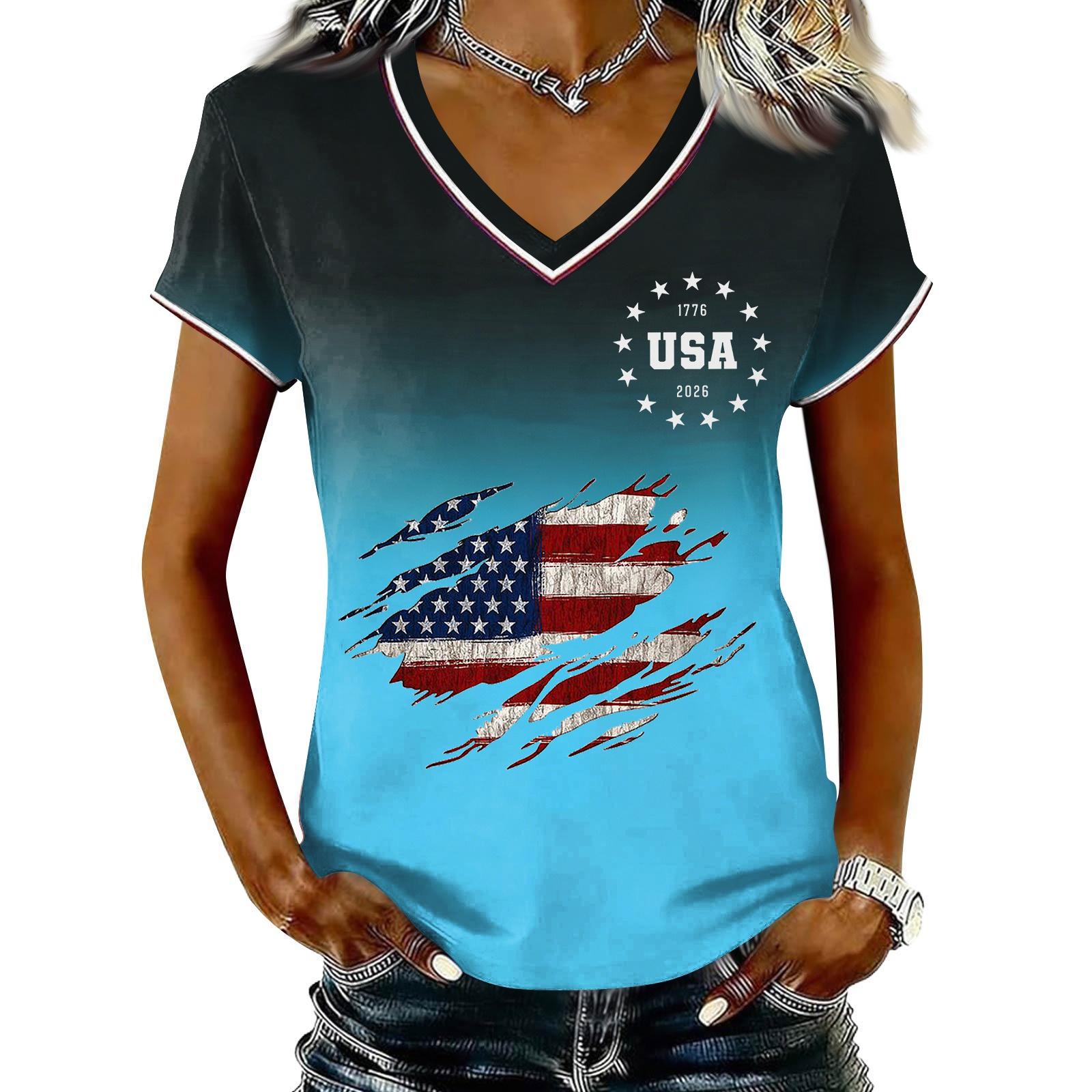 Women Casual V Neck Short Sleeve Pullover T Shirt Gradient Patriotic Print Independence Day Top USA Flag Graphic Tee XL синий
Women Casual V Neck Short Sleeve Pullover T Shirt Gradient Patriotic Print Independence Day Top USA Flag Graphic Tee XL синий