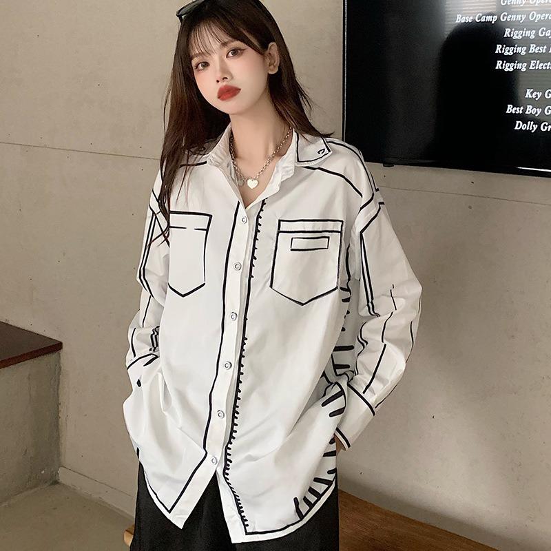 Popular Large Size Loose Personalized Printed White Shirt for Women Spring and Summer Long-sleeved Lapel Shirt S белый
Popular Large Size Loose Personalized Printed White Shirt for Women Spring and Summer Long-sleeved Lapel Shirt S белый