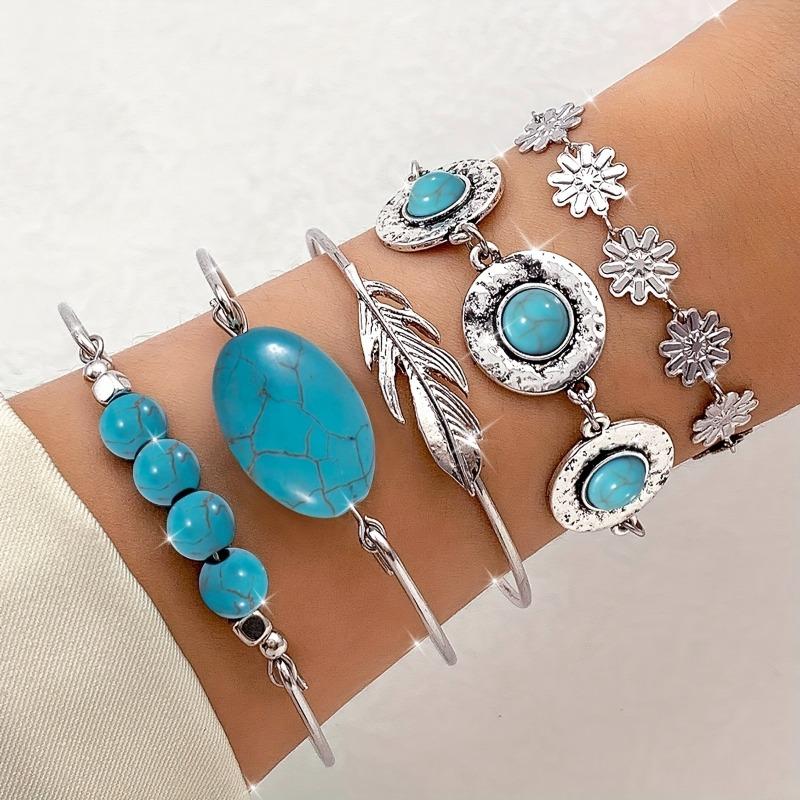 5pcs/set Vintage Imitation Turquoise Butterfly Bracelet Set for Women Classic Flower Feather Bangle Adjustable Jewelry Party
5pcs/set Vintage Imitation Turquoise Butterfly Bracelet Set for Women Classic Flower Feather Bangle Adjustable Jewelry Party