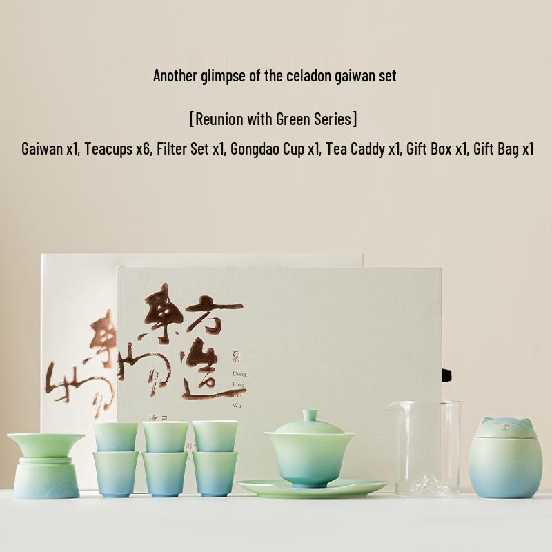 See You Again Celadon Gaiwan Set: Chinese Minimalist Ceramic Tea Set with Tea Caddy for Kung Fu Tea - Perfect Gift
See You Again Celadon Gaiwan Set: Chinese Minimalist Ceramic Tea Set with Tea Caddy for Kung Fu Tea - Perfect Gift