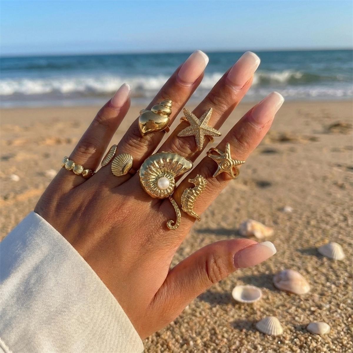 Exaggerated Imitation Pearl Starfish Shell Rhinestone Seahorse Conch Rings Set For Women Men Cute Sea Animal Ring Summer Jewelry
Exaggerated Imitation Pearl Starfish Shell Rhinestone Seahorse Conch Rings Set For Women Men Cute Sea Animal Ring Summer Jewelry