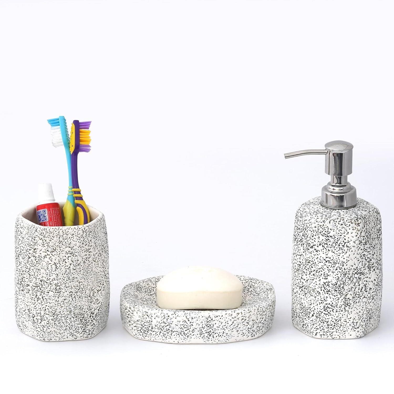 Премиальный керамический набор аксессуаров для ванной из 3 предметов | Современный роскошный набор для ванной с дозатором для мыла 300 мл, подставкой для зубных щеток и мыльницей | Предметы декора для ванной
Премиальный керамический набор аксессуаров для ванной из 3 предметов | Современный роскошный набор для ванной с дозатором для мыла 300 мл, подставкой для зубных щеток и мыльницей | Предметы декора для ванной