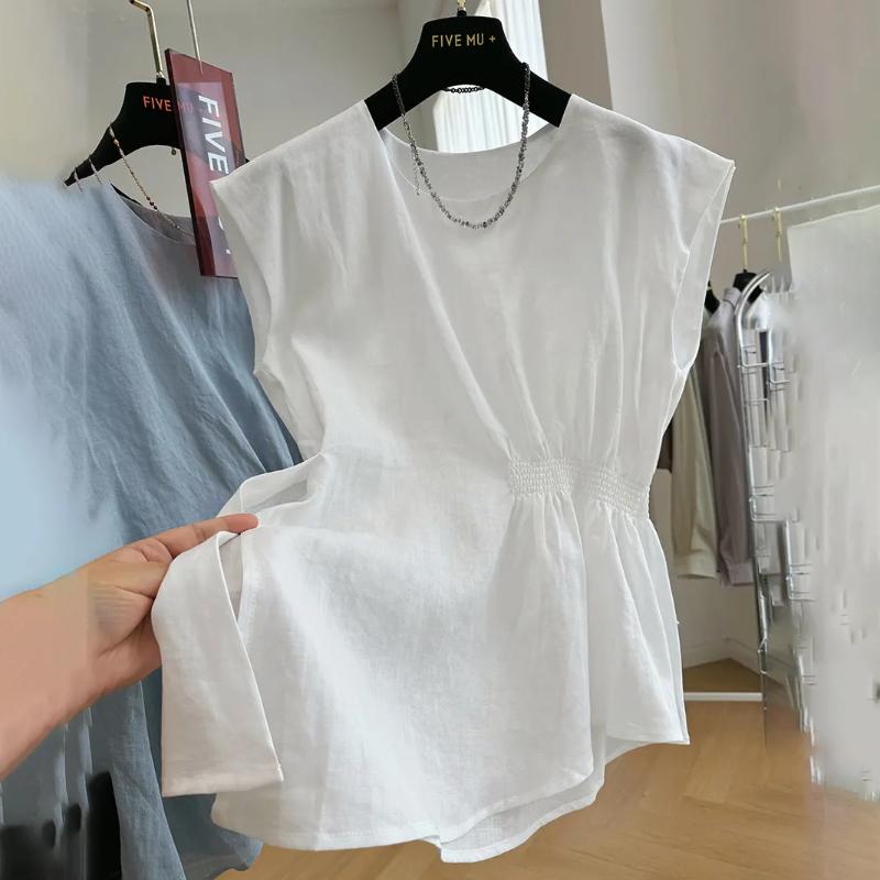 Women s Summer White Linen Sleeveless Round Neck Smocked Waist Peplum Top M белый
Women s Summer White Linen Sleeveless Round Neck Smocked Waist Peplum Top M белый