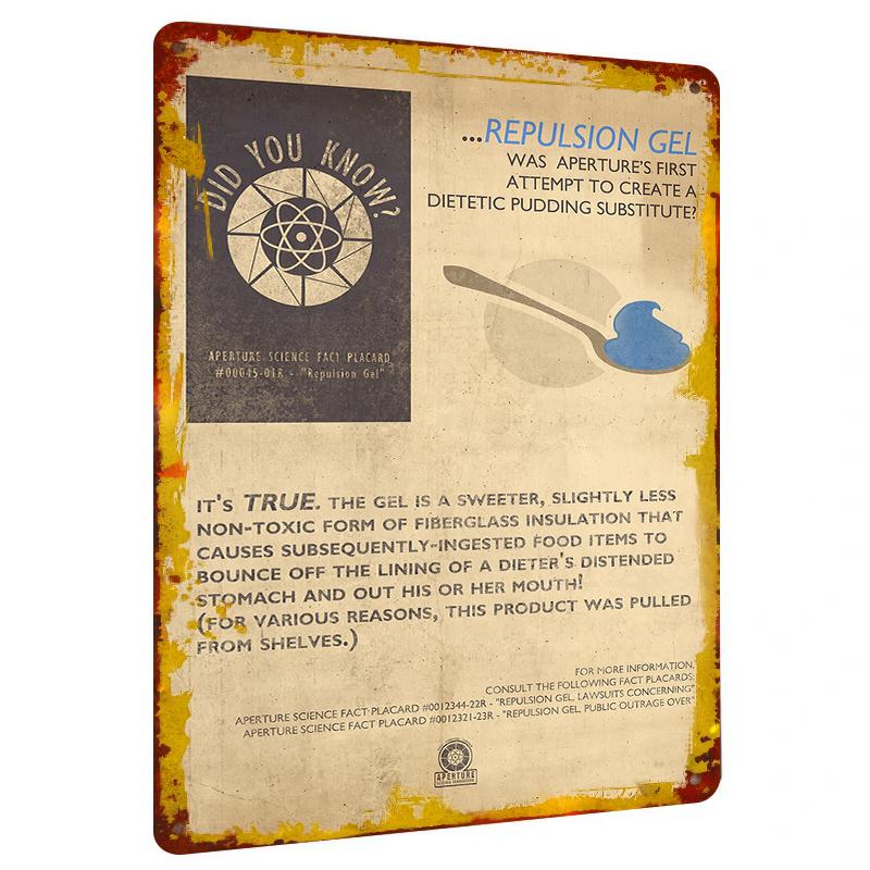 Aperture Science Repulsion Gel Vintage Metal Plaque Gaming Decorative Wall Art Collectible Sign 20x30cm(7.8x11.8inch)
Aperture Science Repulsion Gel Vintage Metal Plaque Gaming Decorative Wall Art Collectible Sign 20x30cm(7.8x11.8inch)