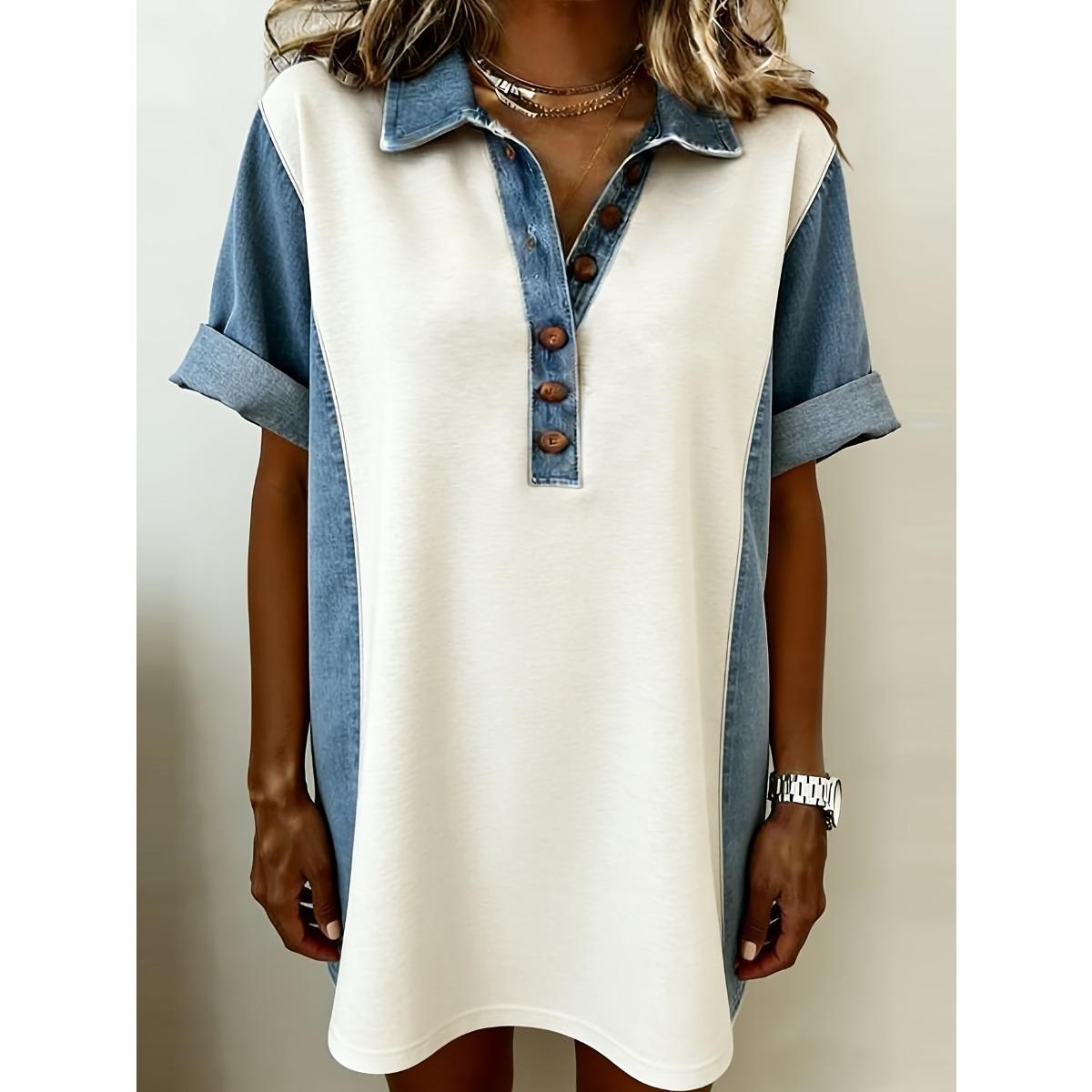 Summer Women s Spliced Knit Dress Denim Collar Short Sleeve Casual Dress for European American Crossbody Fashion S белый
Summer Women s Spliced Knit Dress Denim Collar Short Sleeve Casual Dress for European American Crossbody Fashion S белый