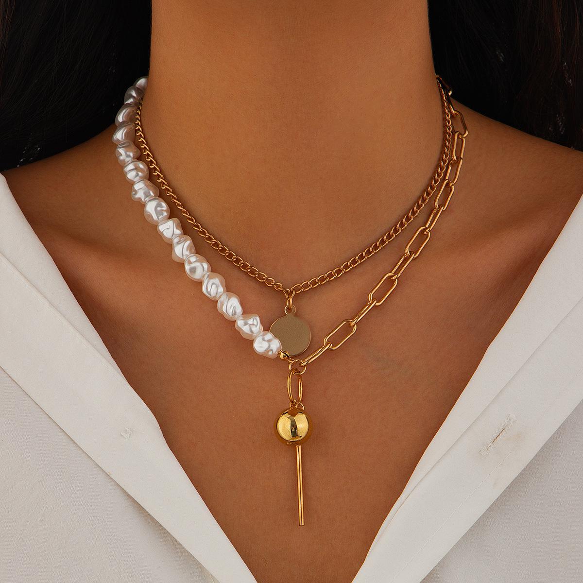 Personalized fashion style geometric pendant necklace, special-shaped imitation pearl irregular multi-layer stacking necklace
Personalized fashion style geometric pendant necklace, special-shaped imitation pearl irregular multi-layer stacking necklace