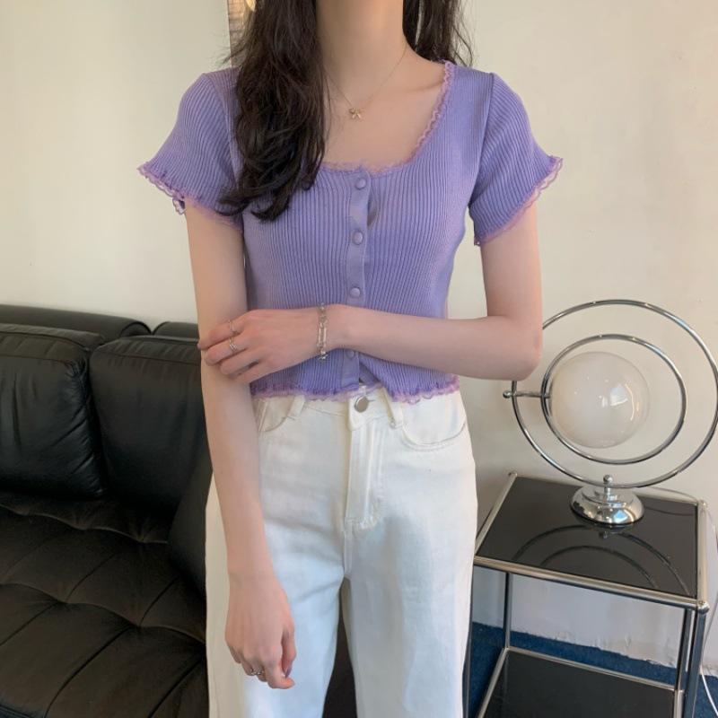 Fashionable Short-sleeved Knit Sweater Female Fashion Purple Lace Square Neck Cardigan Thin Short Slim Tops Casual Essential Slim Fit Pullovers Tees One size фіолетовий
Fashionable Short-sleeved Knit Sweater Female Fashion Purple Lace Square Neck Cardigan Thin Short Slim Tops Casual Essential Slim Fit Pullovers Tees One size фіолетовий