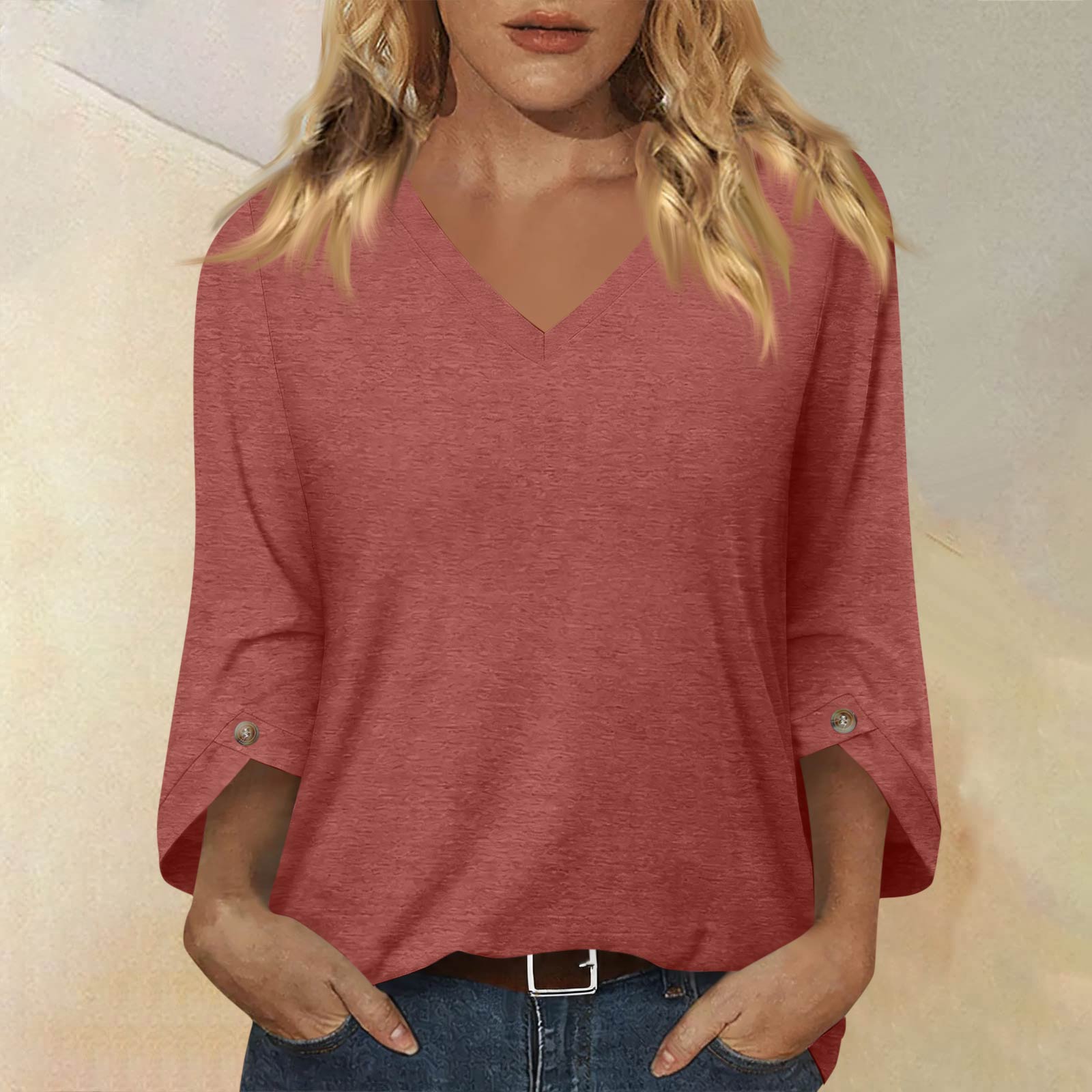 Women’s Casual V Neck 3/4 Sleeve Relaxed Fit Top with Button for Everyday Wear and Comfortable Style S
Women’s Casual V Neck 3/4 Sleeve Relaxed Fit Top with Button for Everyday Wear and Comfortable Style S