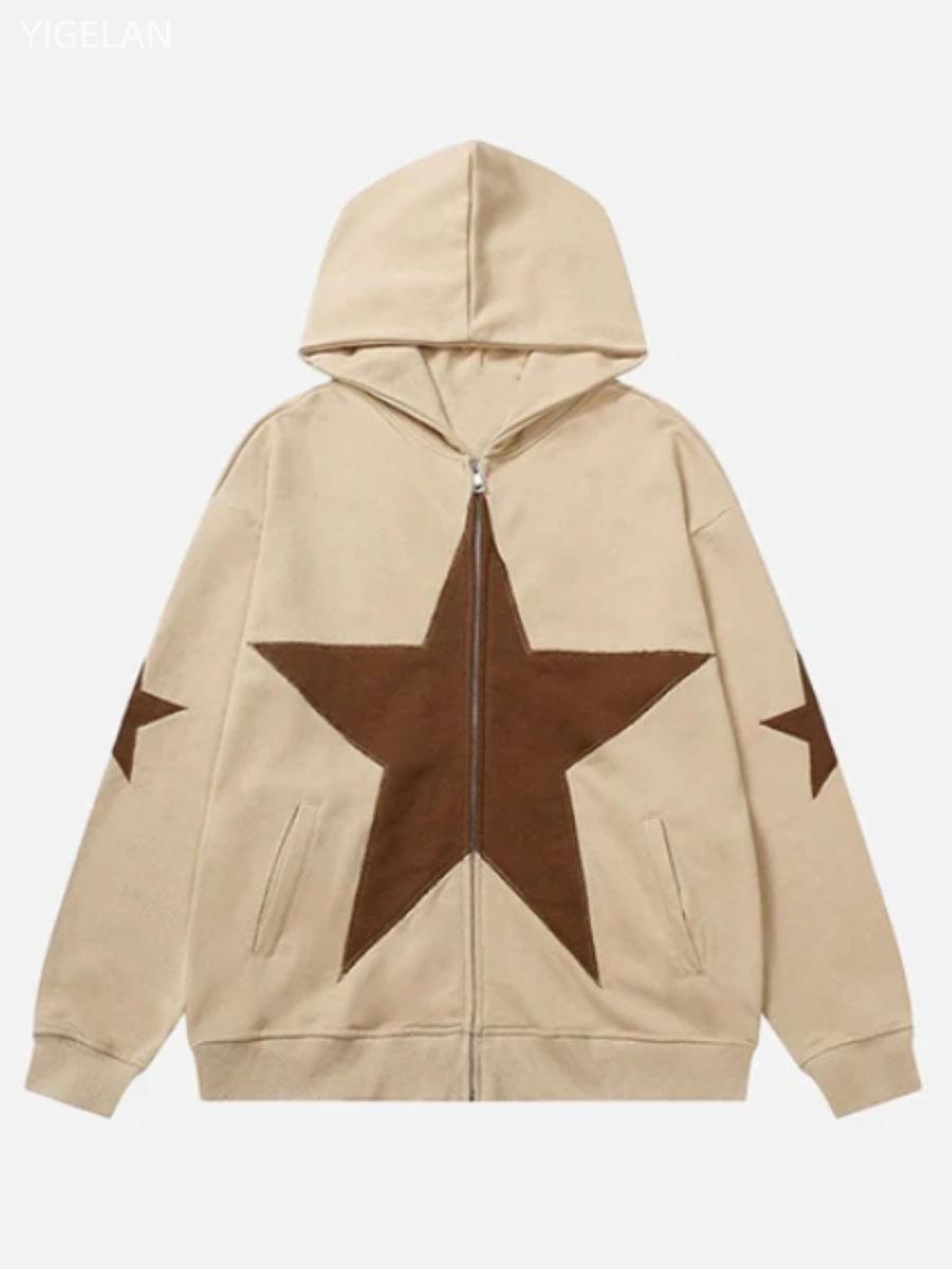 Streetwear Plus Size Star Print Hoodie - Unisex Zip-Up Sweatshirt S слонова кістка
Streetwear Plus Size Star Print Hoodie - Unisex Zip-Up Sweatshirt S слонова кістка